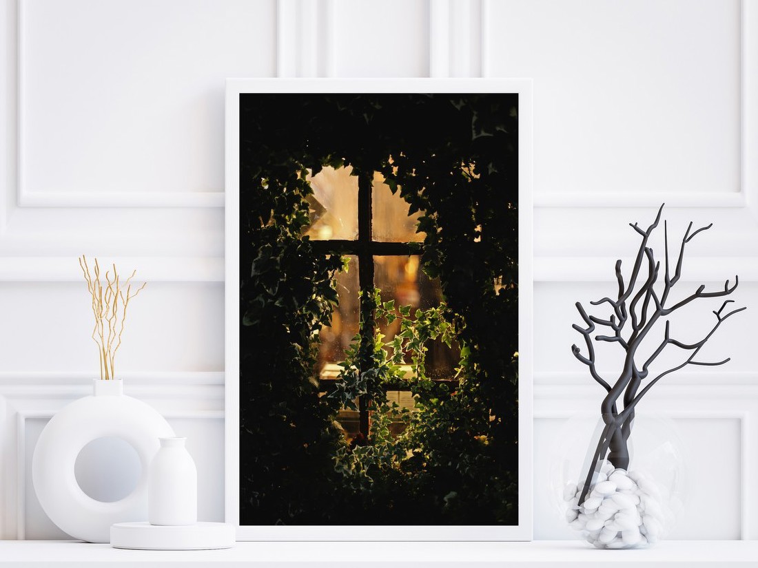 Ivy-Framed Window Glow