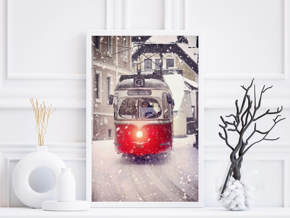 Red Tram in Snow