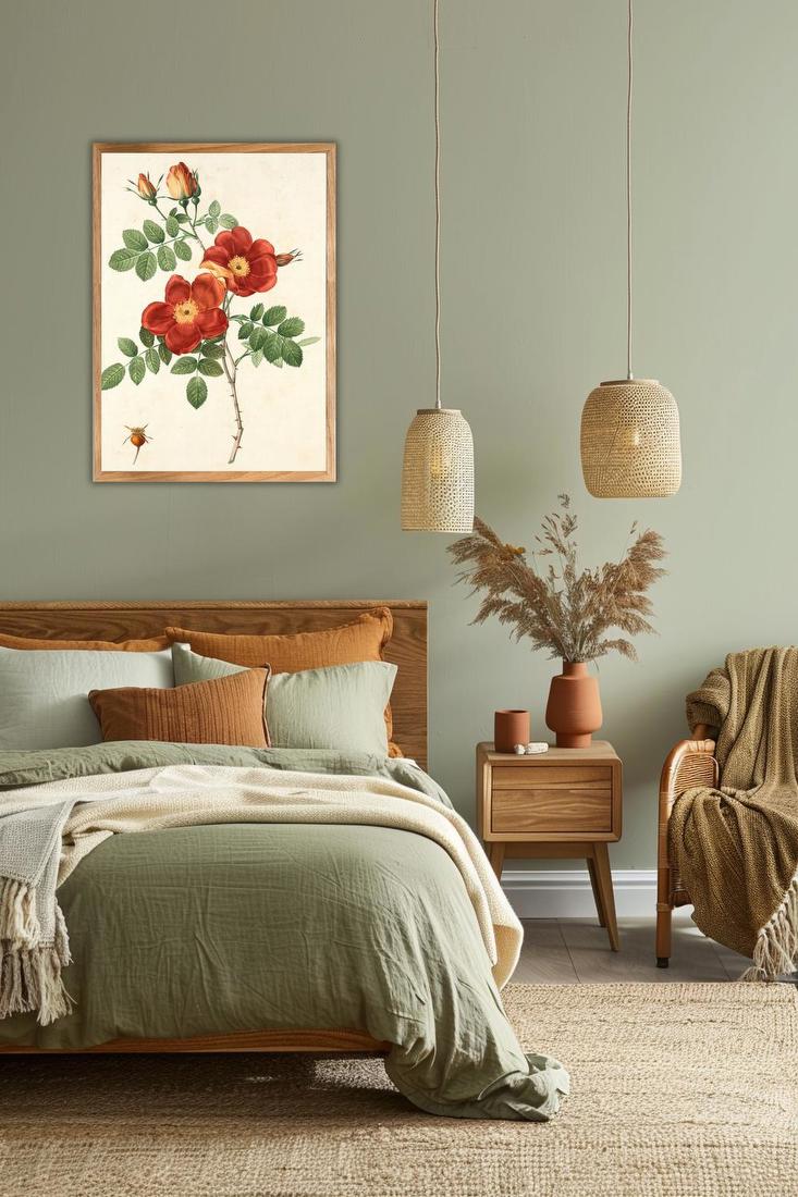 Red Wild Rose Botanical Study