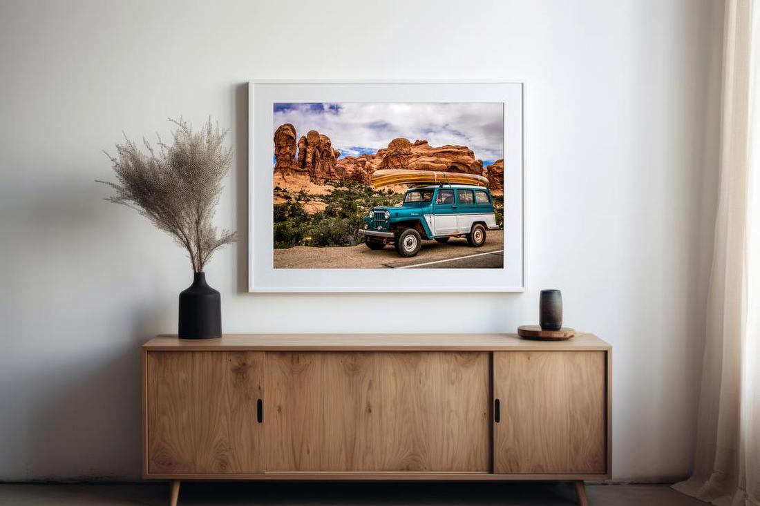 Vintage SUV in Desert Landscape