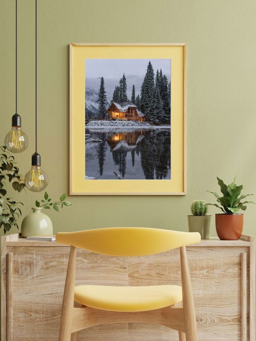 Snowy Lakeside Cabin