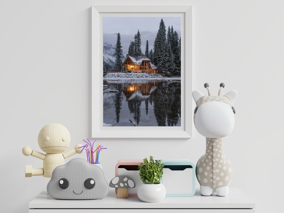 Snowy Lakeside Cabin