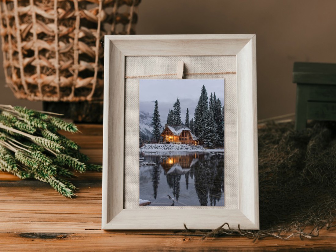 Snowy Lakeside Cabin