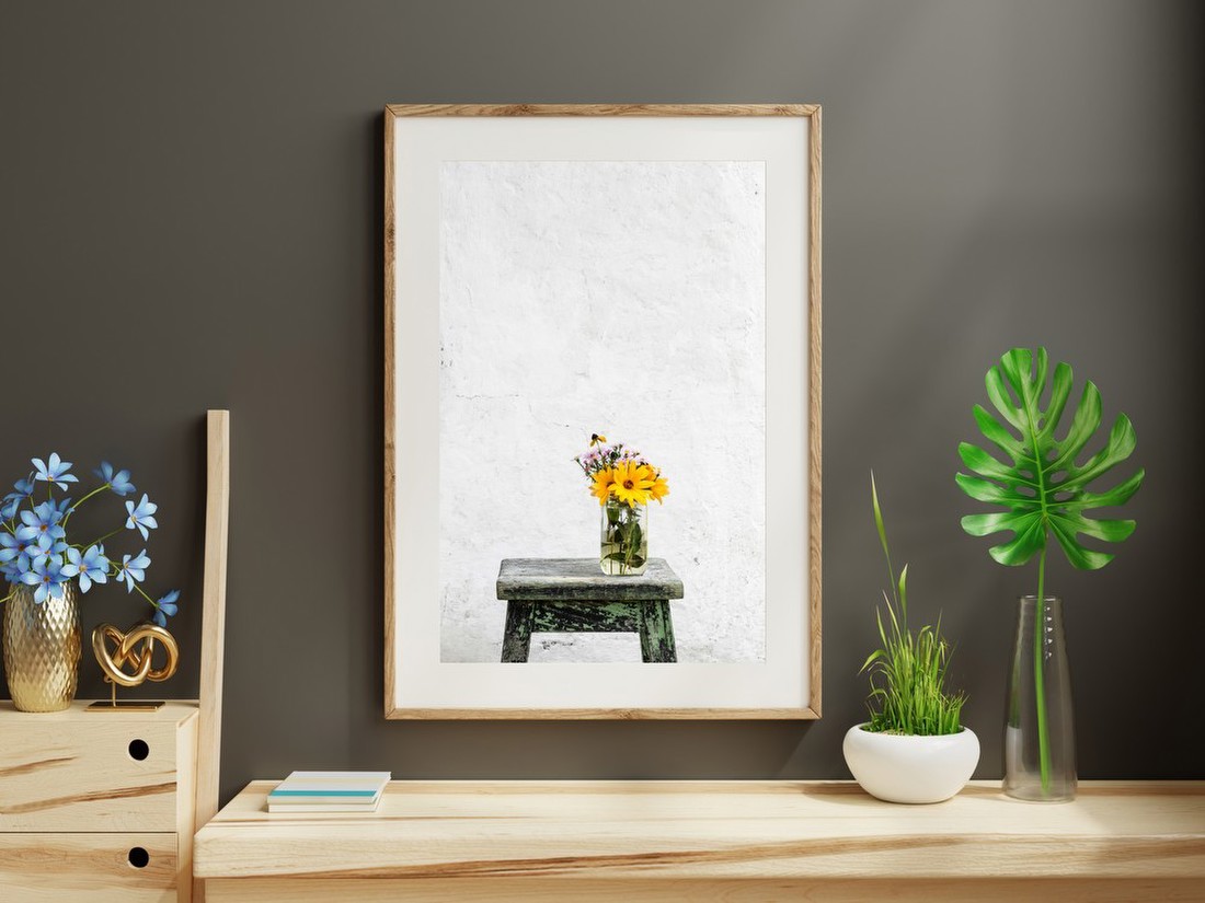 Sunlit Flowers on Stool
