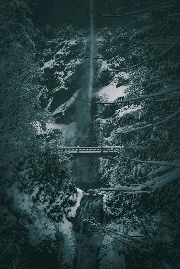 Winter Waterfall Bridge
