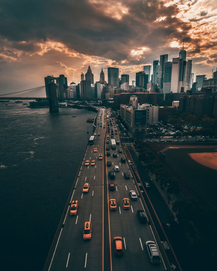 Sunset Over Urban Highway