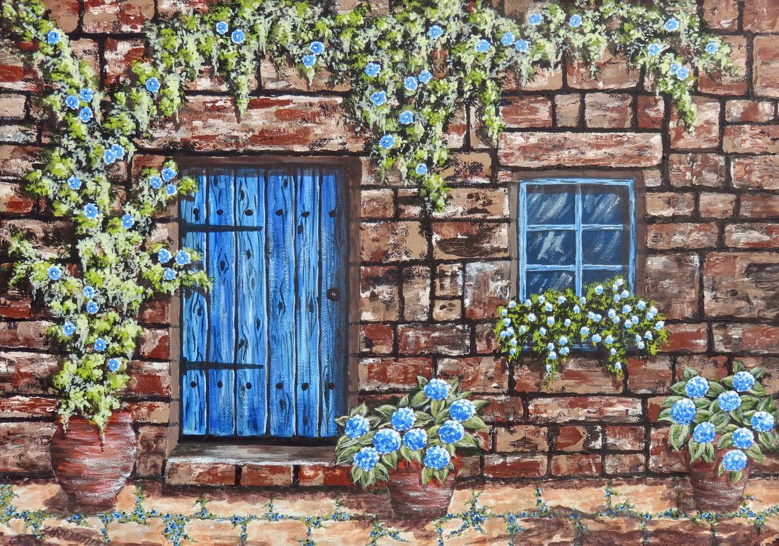 Stone Cottage with Blue Door