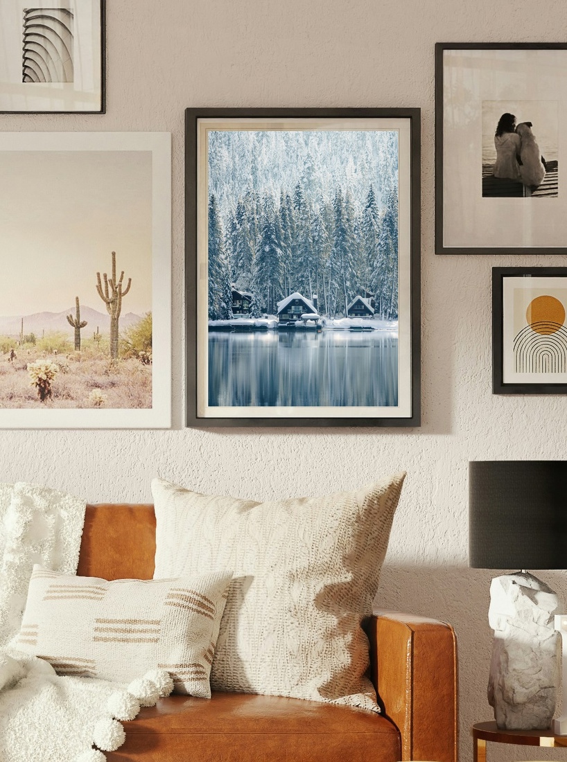 Snowy Lakeside Cabins