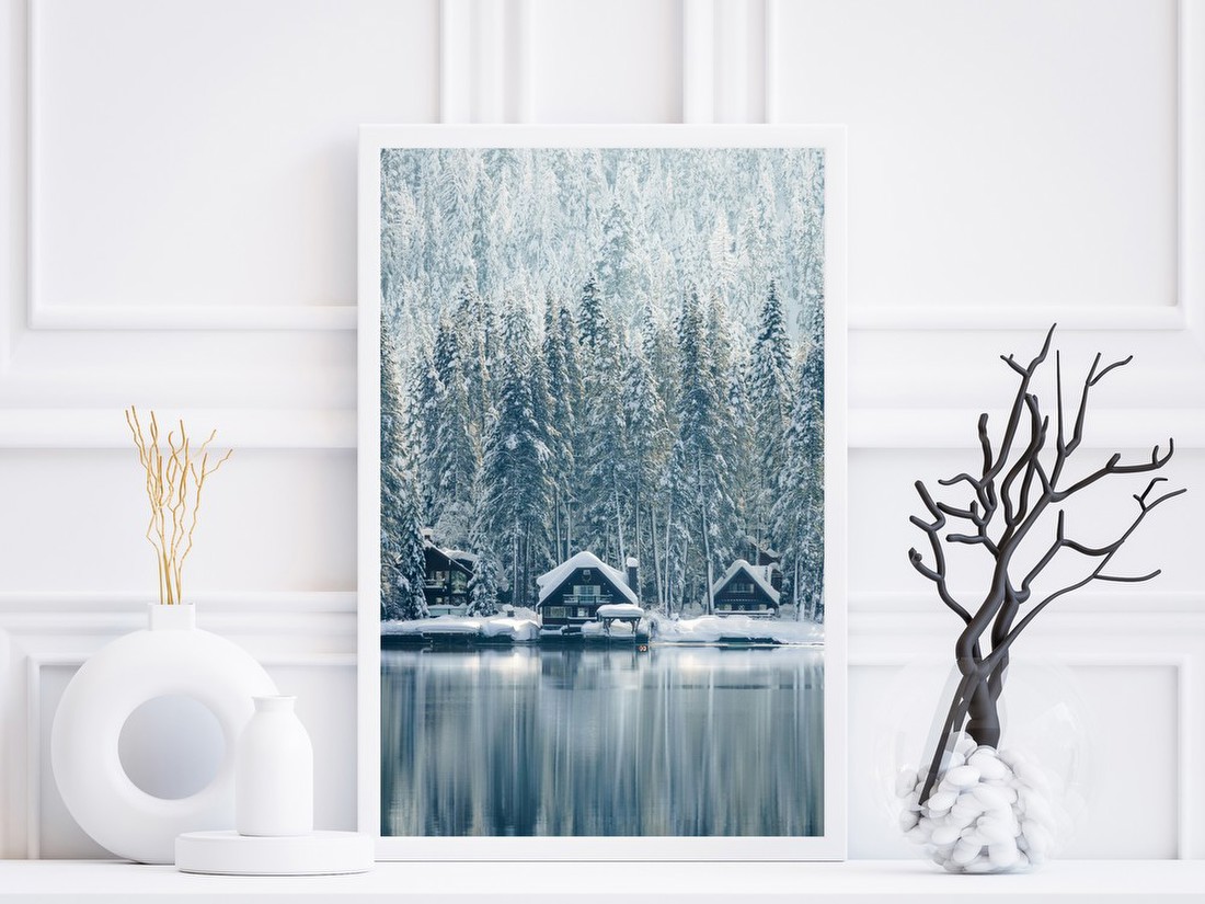 Snowy Lakeside Cabins