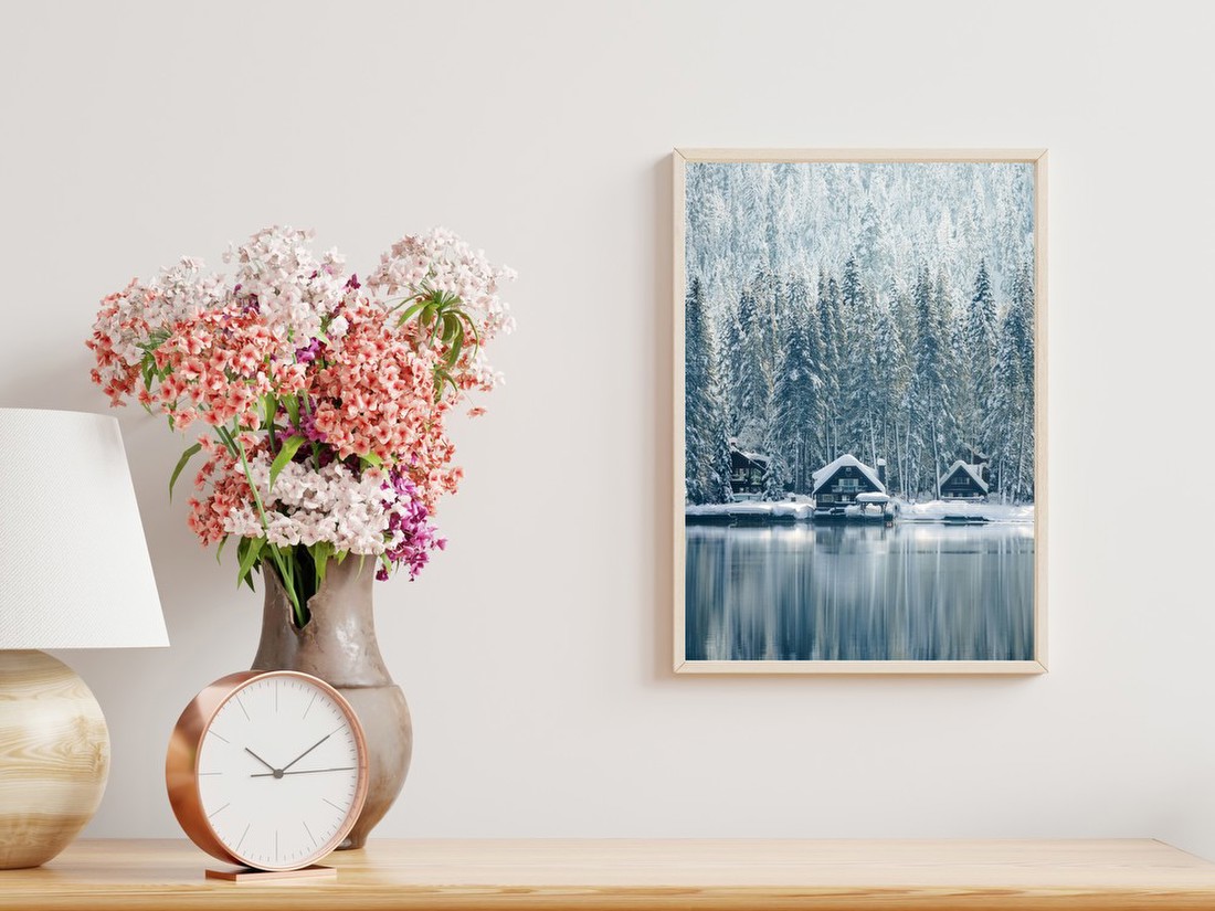 Snowy Lakeside Cabins