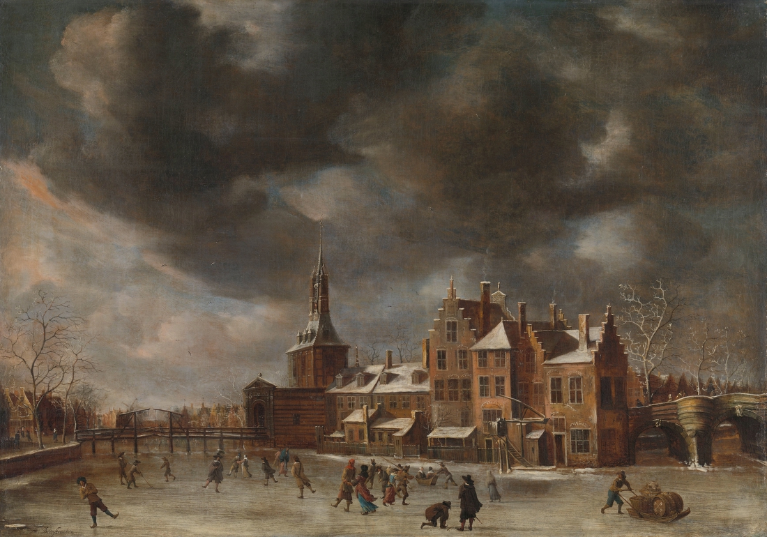 The Blauwpoort in Leiden in Winter – Abraham Beerstraaten