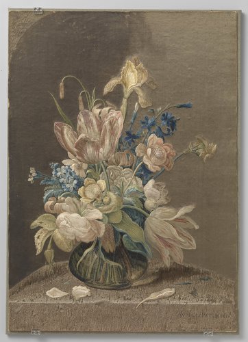 Embroidered Tableau with Vase of Flowers