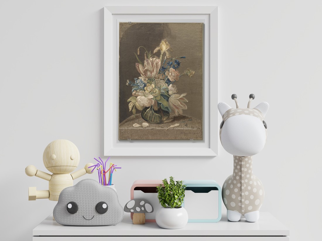 Embroidered Tableau with Vase of Flowers – Wynant Haelwegh