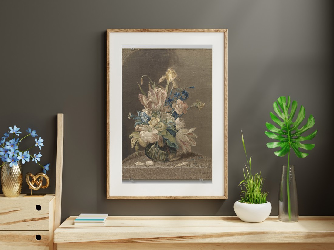 Embroidered Tableau with Vase of Flowers – Wynant Haelwegh