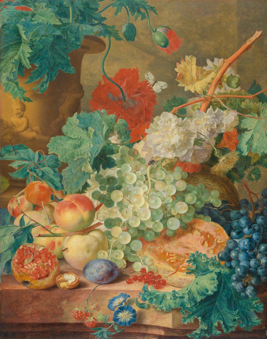 Terracotta Vase with Flowers and Fruits – Jan van Huysum