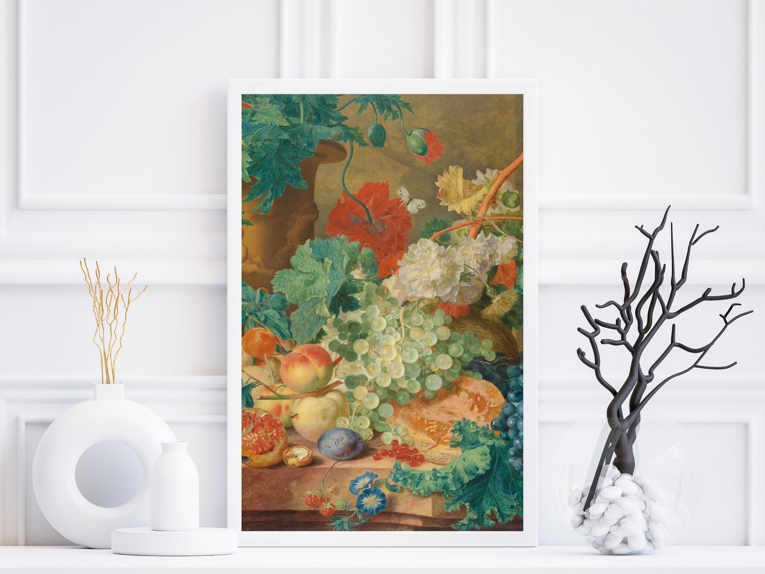 Terracotta Vase with Flowers and Fruits – Jan van Huysum