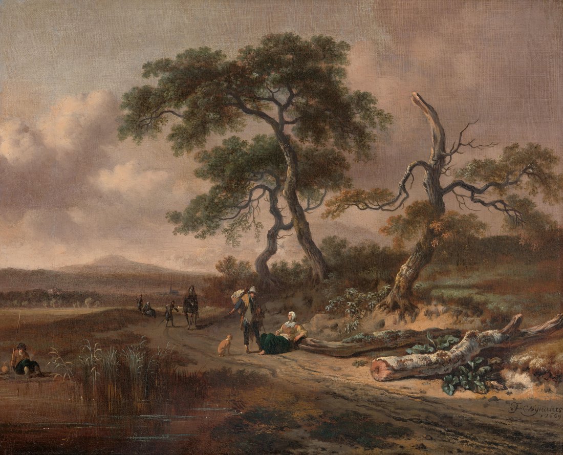 Landscape with a Peddler and Woman Resting – Jan Wijnants
