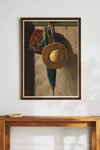 Straw Hat, Bag, and Umbrella