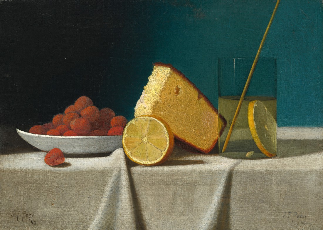 Still Life with Cake, Lemon, Strawberries, and Glass – John Frederick Peto