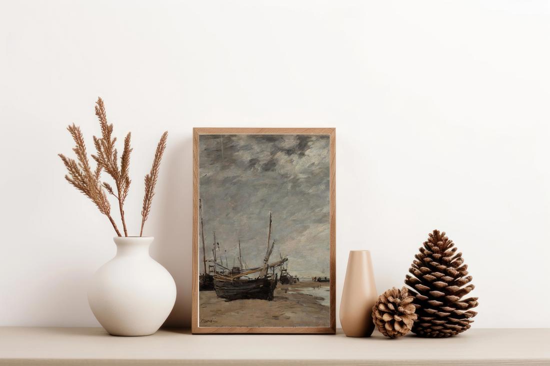 Low Tide, Sailboats Run Aground – Eugène Boudin