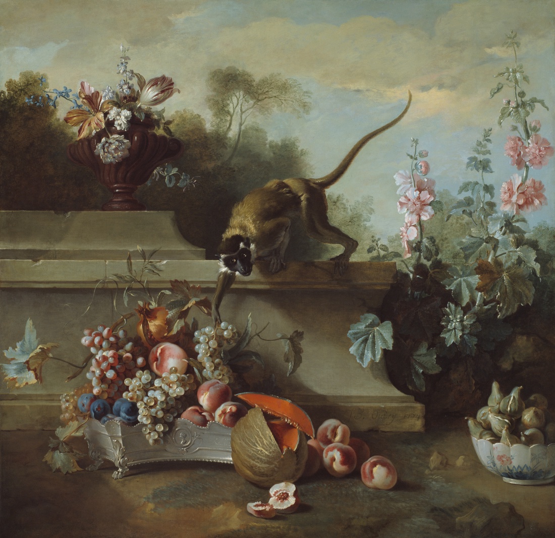 Still Life with Monkey, Fruits, and Flowers – Jean-Baptiste Oudry