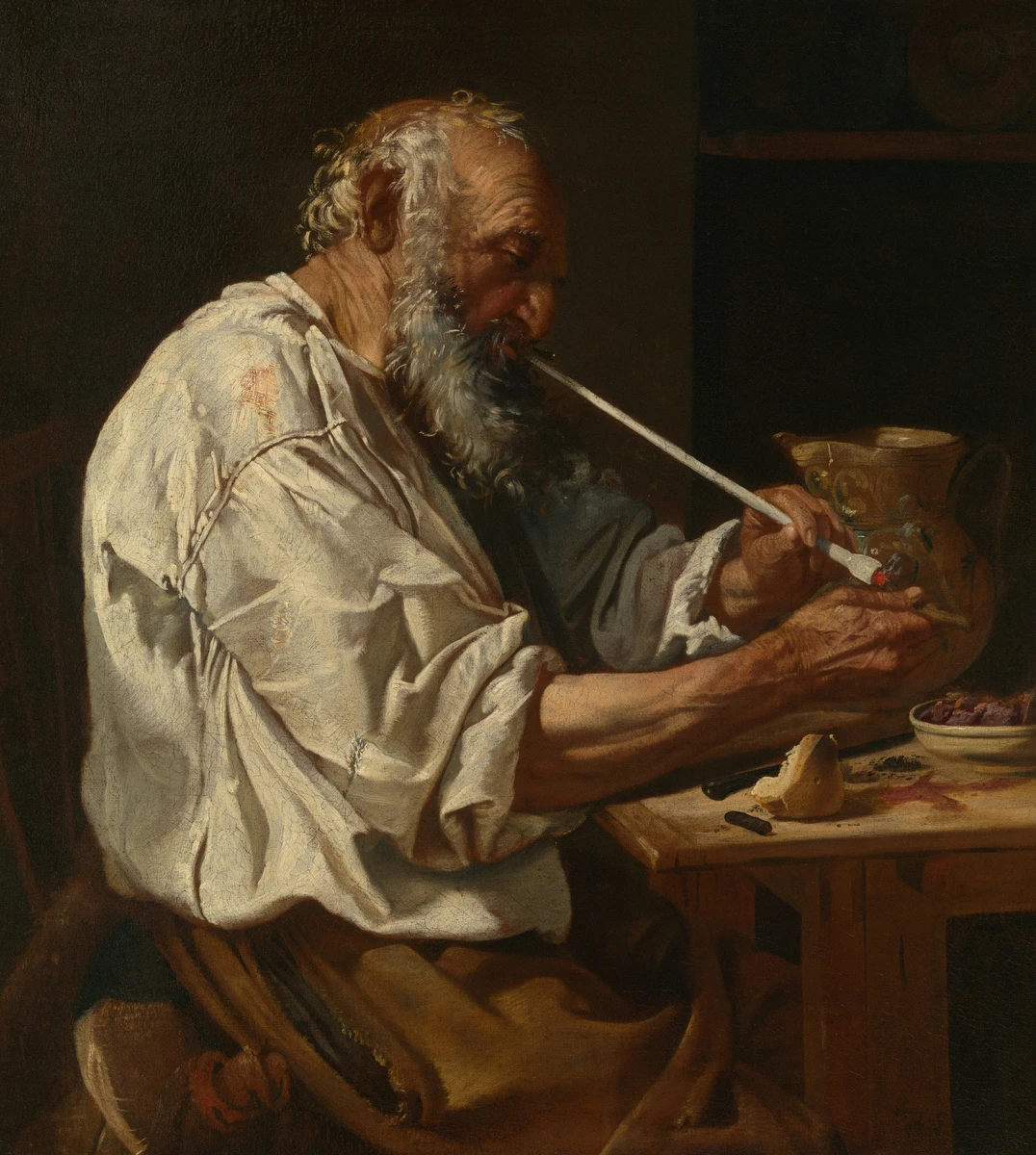 Old Man Lighting a Pipe – Johann Carl Loth