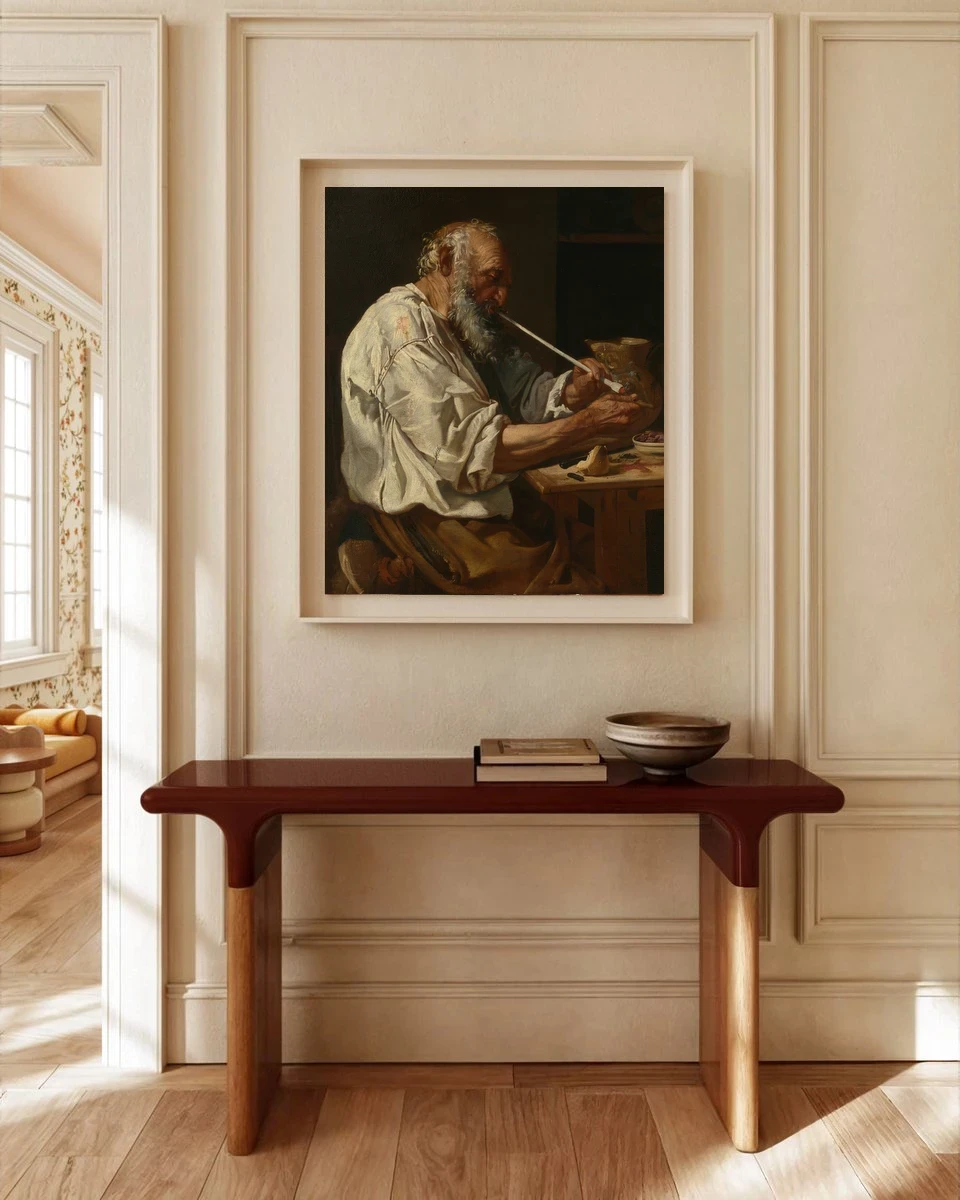 Old Man Lighting a Pipe – Johann Carl Loth