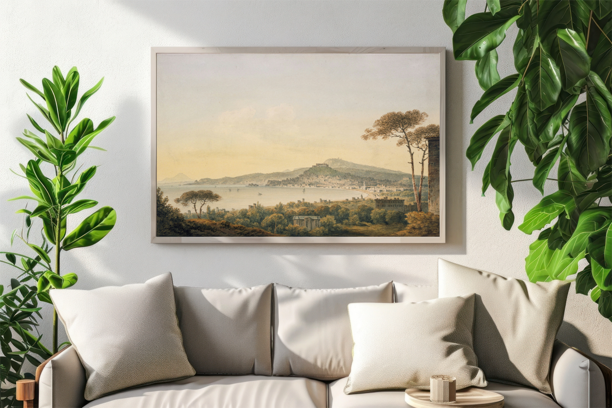 Coastal City with Distant Hills