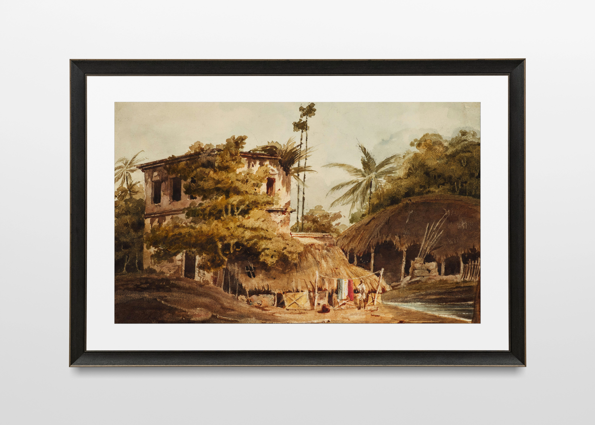 Indian River Scene With Buildings – George Chinnery