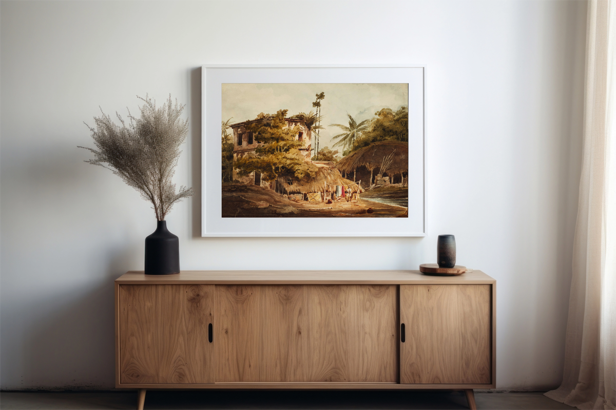 Indian River Scene With Buildings – George Chinnery
