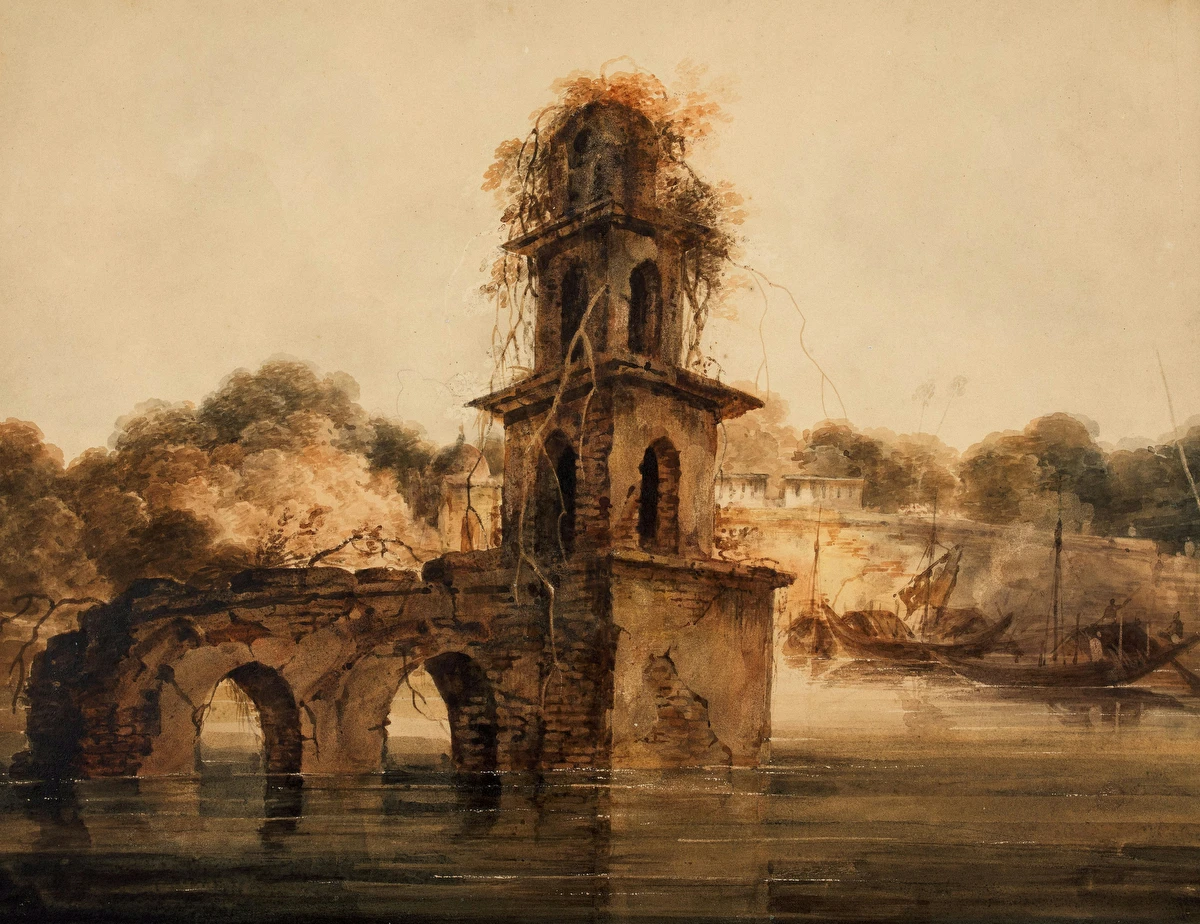 Indian River Scene With Ruined Temple – George Chinnery
