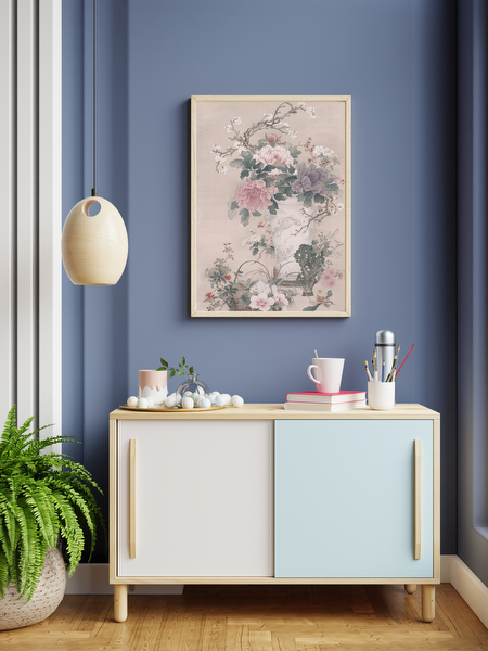 Vase of Flowers with Grasshopper, Marine Life, and Garden Rock