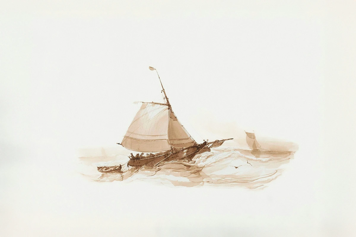 Sailing Ship with Figures on the Water – Albertus van Beest